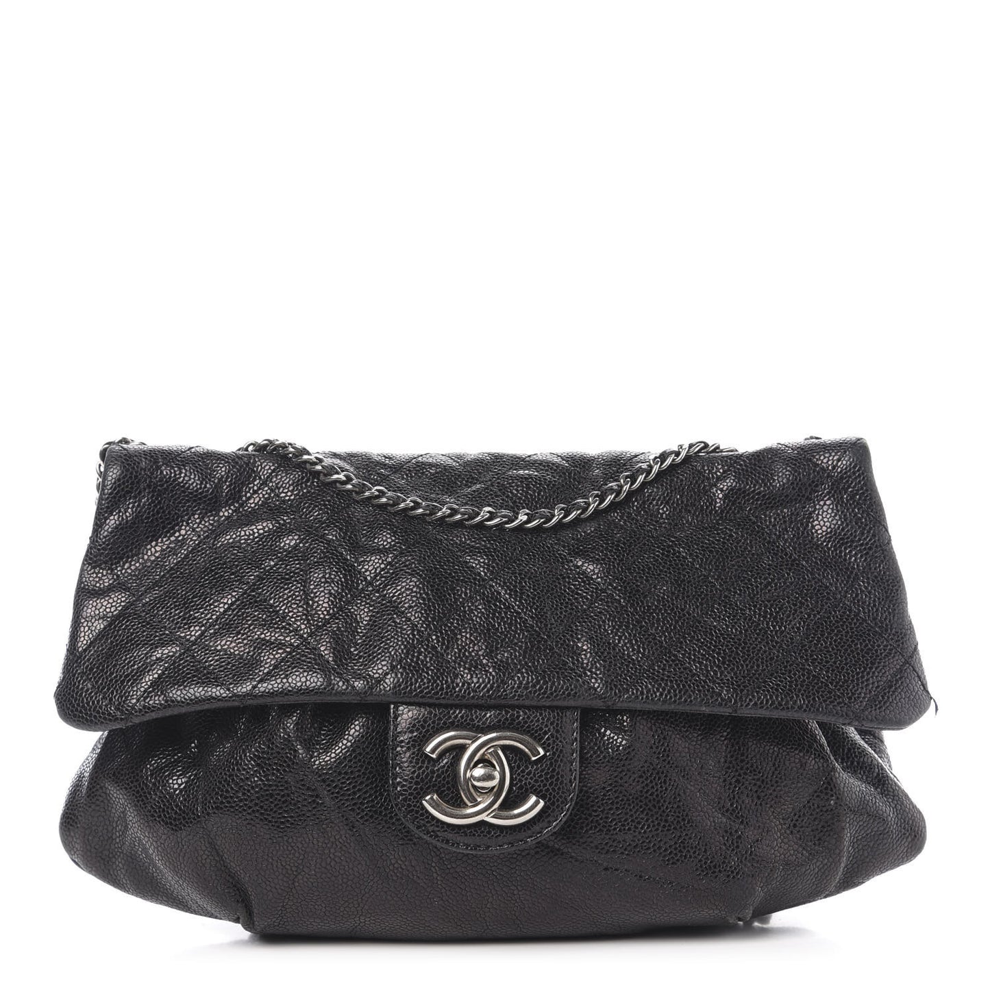 Caviar Quilted Medium Elastic Flap Black