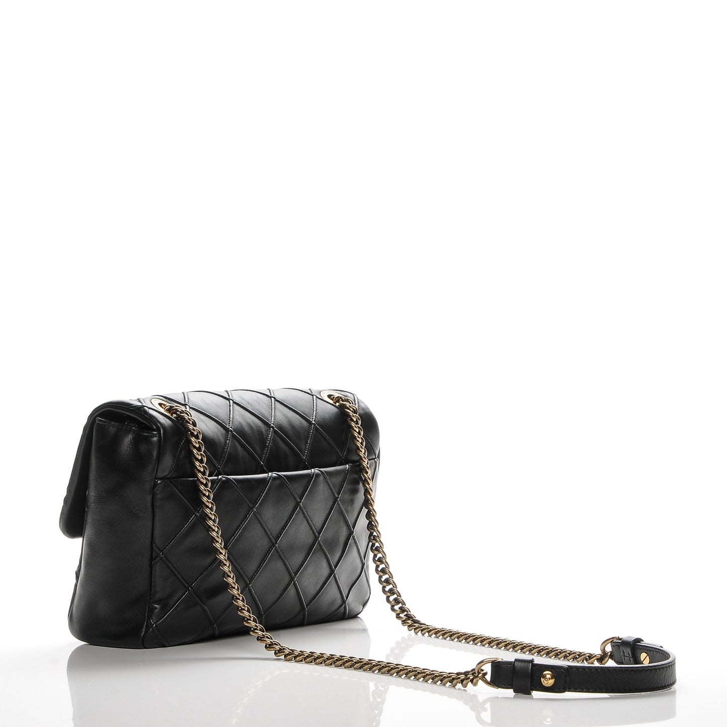 Calfskin Diamond Debossed Medium Cosmos Flap Black