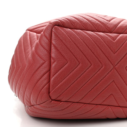 Chanel Deerskin Chevron Quilted Medium CC Chain Bucket Drawstring Bag Red 9 of 12