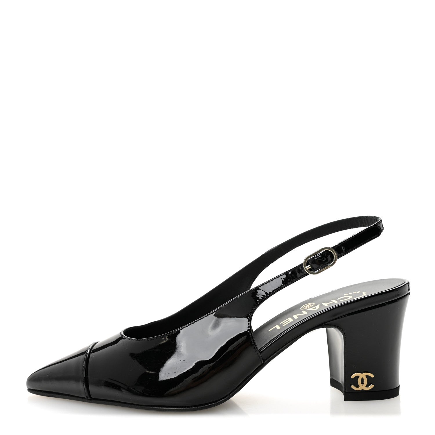 Chanel Patent Calfskin Cap Toe CC Slingback Pumps 36.5 Black 1 of 10