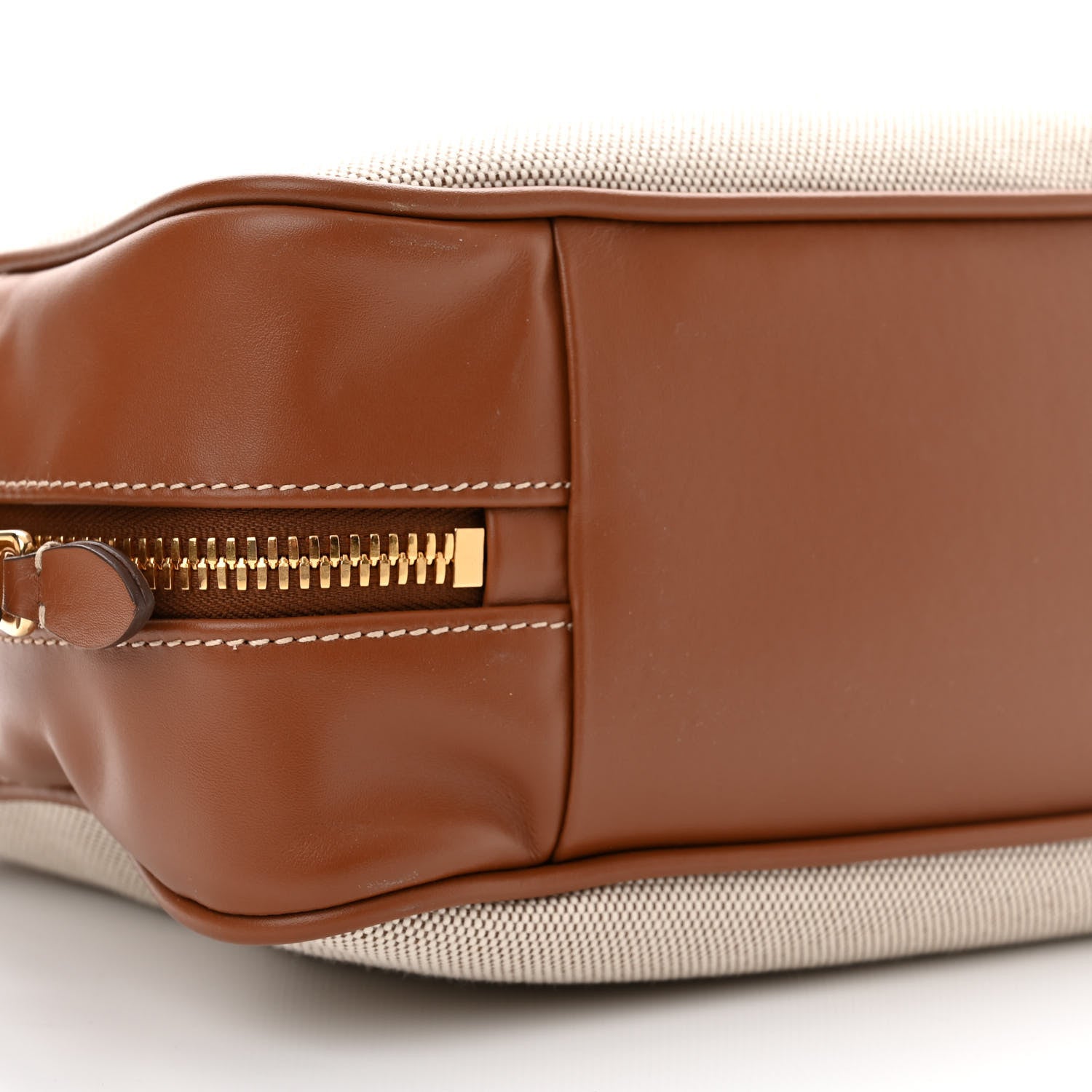 Miu Miu Canvas Calfskin Top Handle Bag Beige Brandy 8 of 10