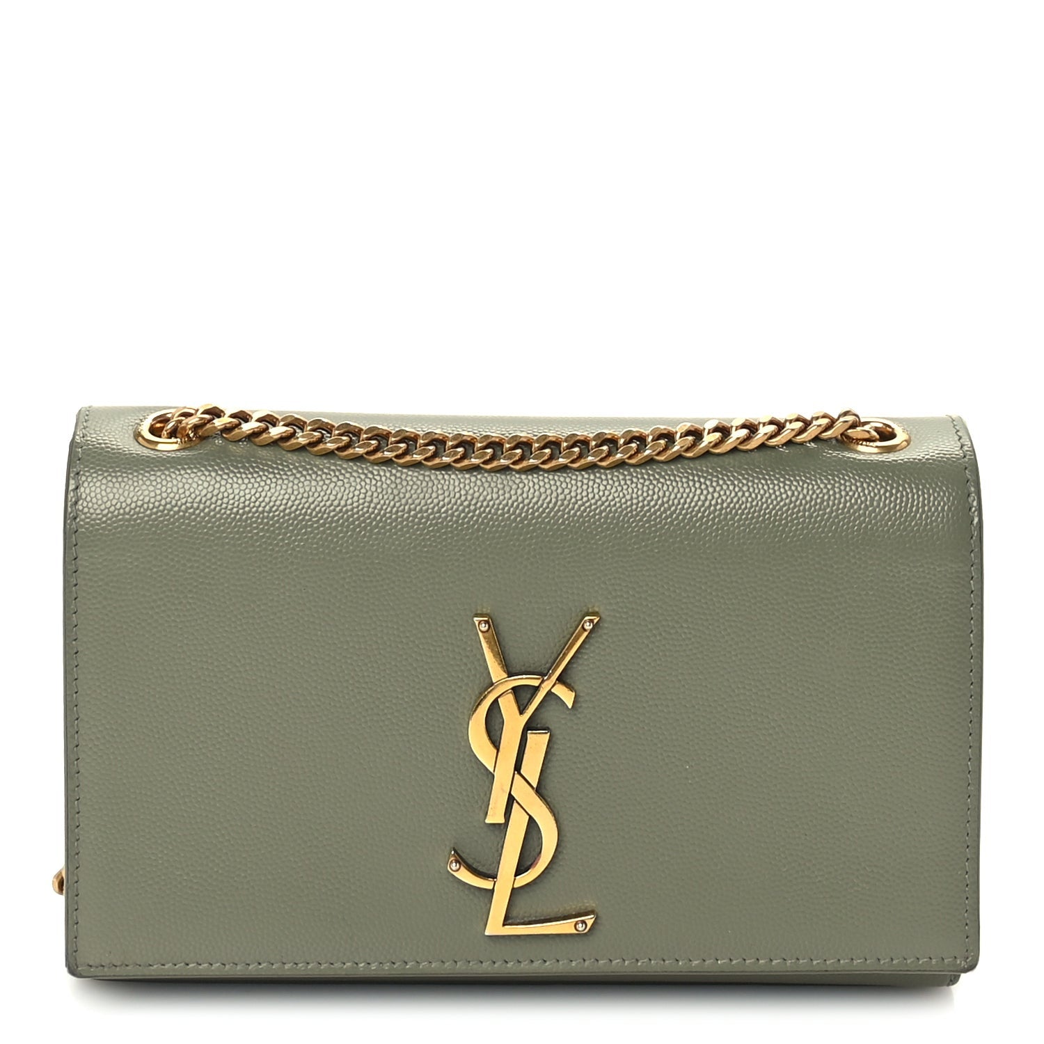 Saint Laurent Grain De Poudre Small Monogram Kate Satchel  Green 1 of 8