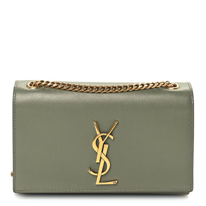 Saint Laurent Grain De Poudre Small Monogram Kate Satchel  Green 1 of 8