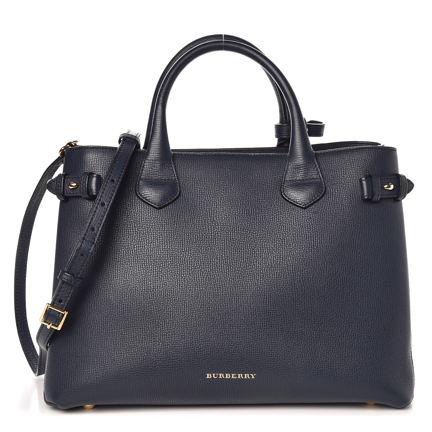 Burberry Grainy Calfskin House Check Medium Banner Tote Ink Blue 1 of 10