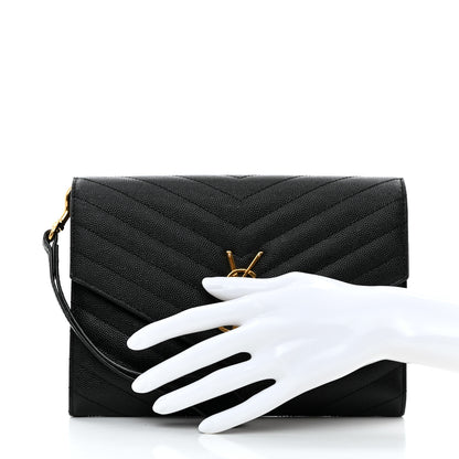 Saint Laurent Grain De Poudre Matelasse Chevron Monogram Envelope Clutch Black 2 of 8