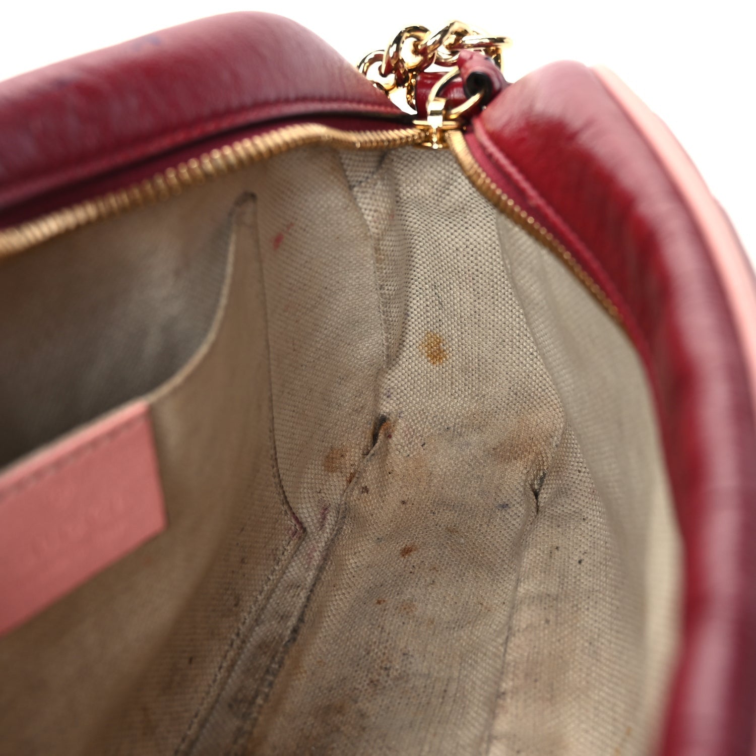 Gucci Azalea Calfskin Enamel Matelasse Diagonal Small Torchon GG Marmont Chain Shoulder Bag New Cherry Red Wild Rose 13 of 14