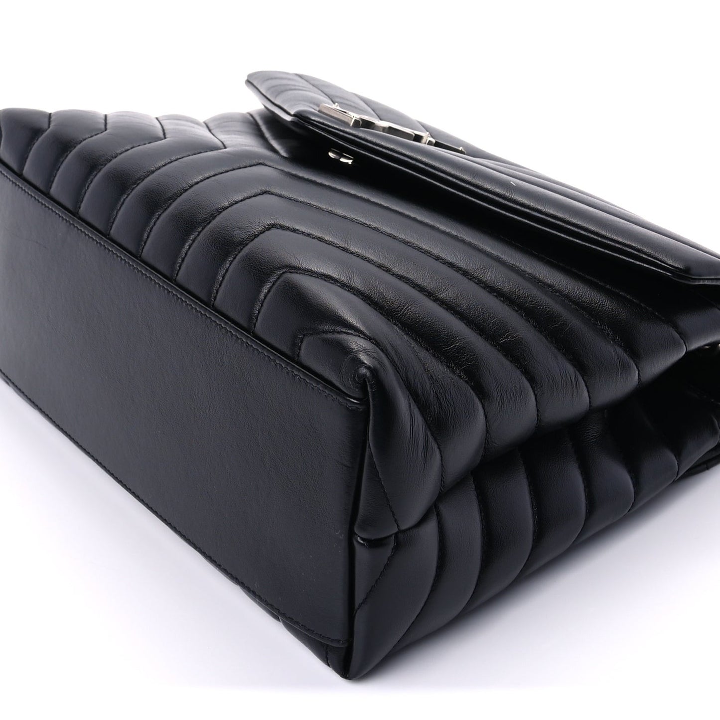 Calfskin Y Quilted Monogram Medium Loulou Chain Satchel Black