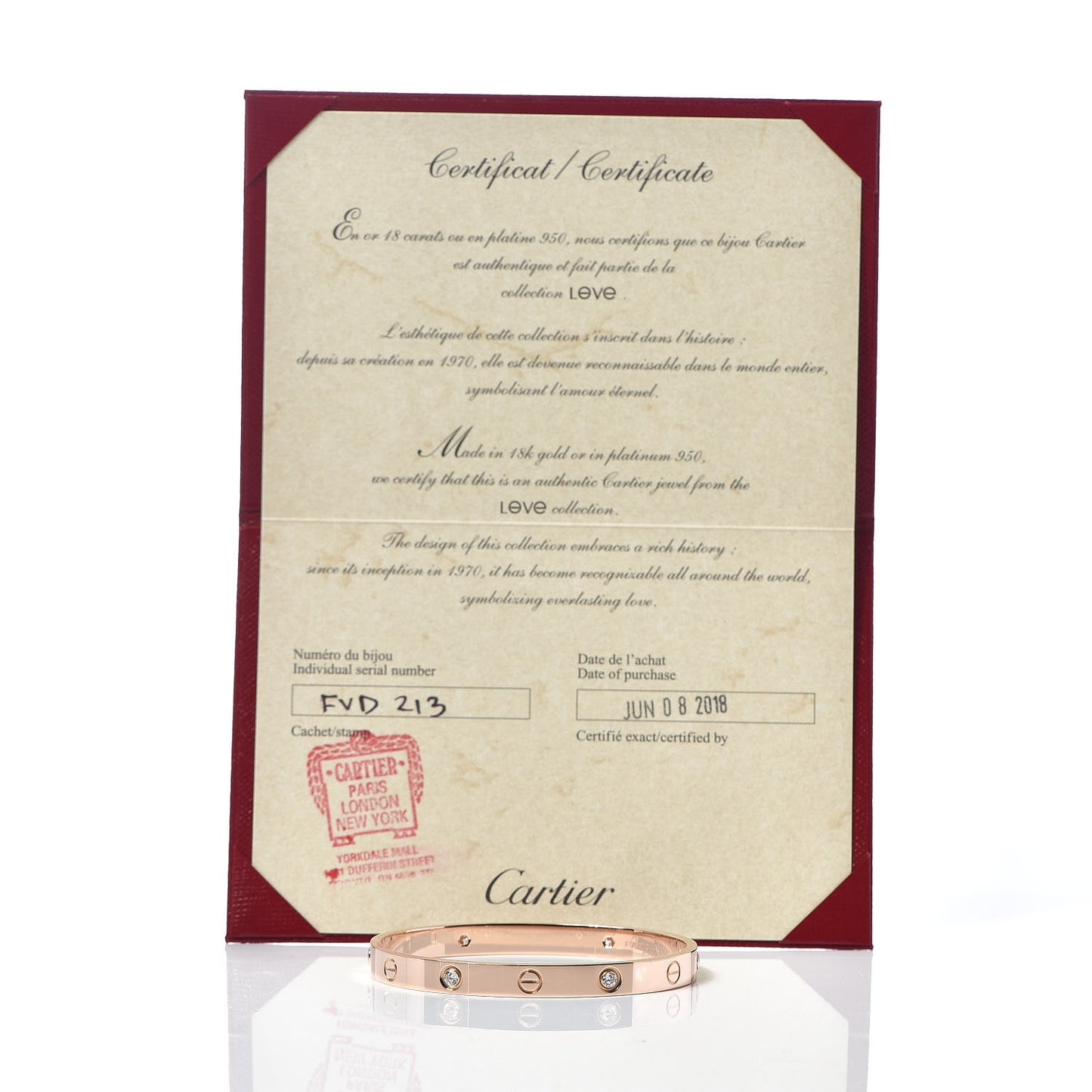 18K Pink Gold 4 Diamond LOVE Bracelet 17