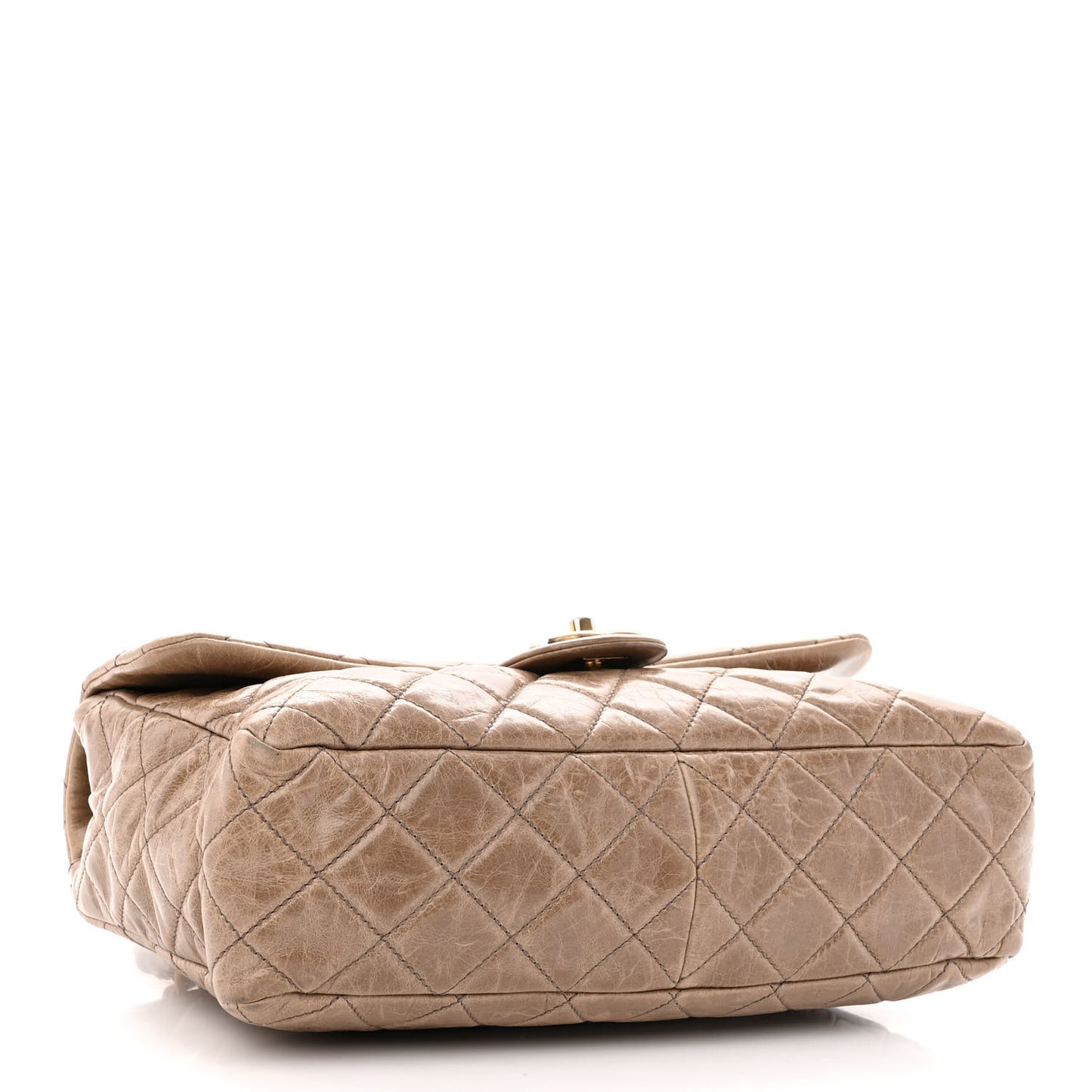 Glazed Calfskin Castle Rock Medium Flap Dark Beige