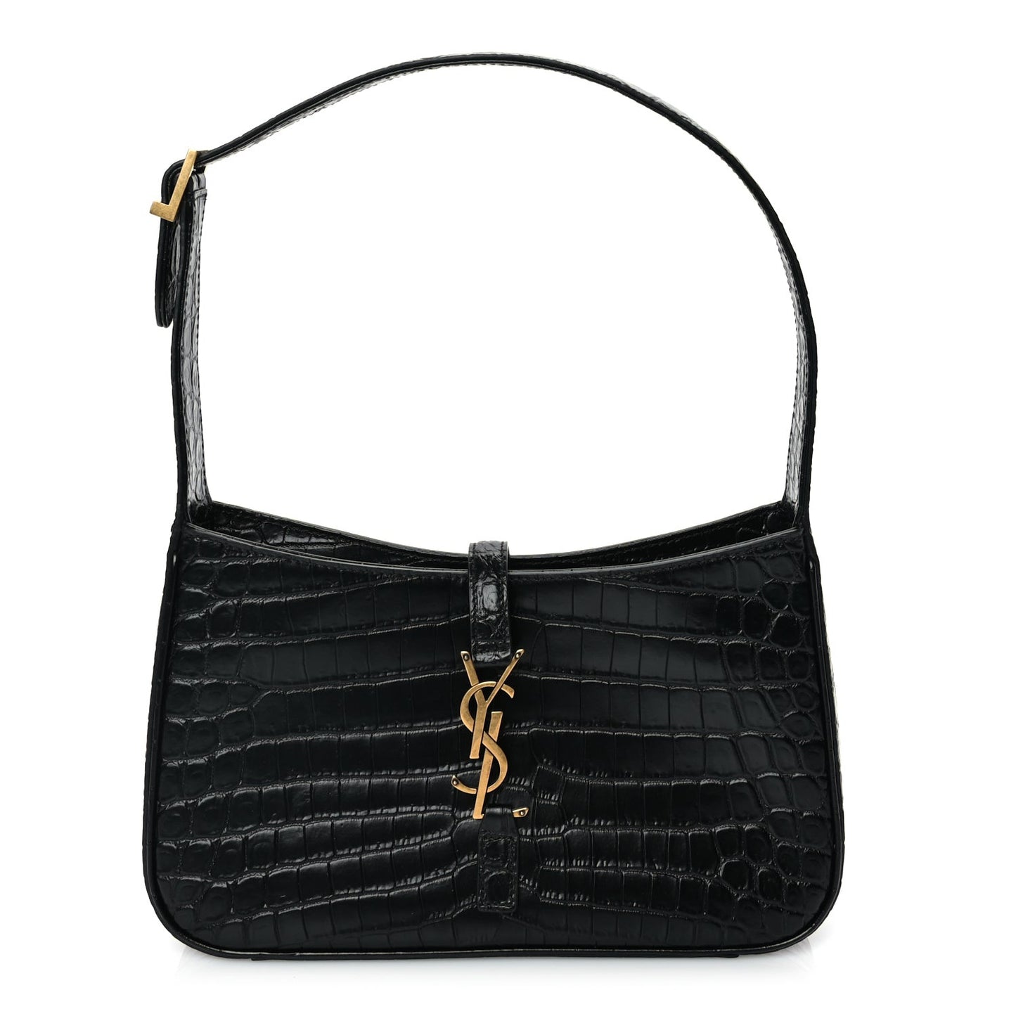Calfskin Crocodile Embossed Le 5 A 7 Hobo Black