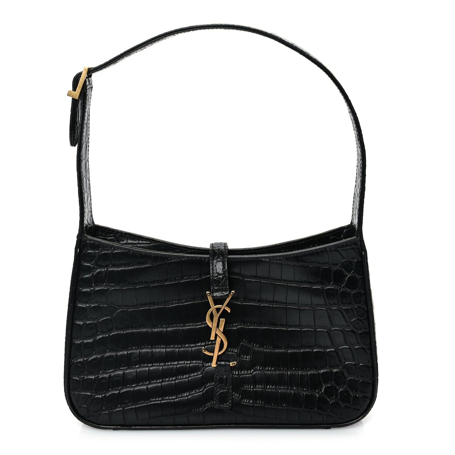 Saint Laurent Calfskin Crocodile Embossed Le 5 A 7 Hobo Black 1 of 8