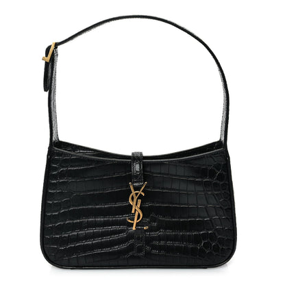 Saint Laurent Calfskin Crocodile Embossed Le 5 A 7 Hobo Black 1 of 8