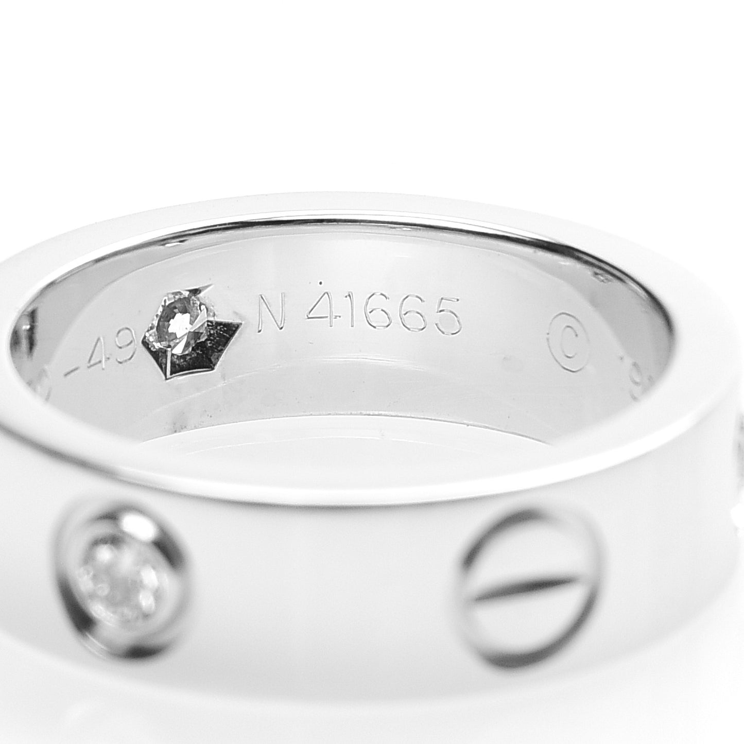 18K White Gold 3 Diamond 5.5mm LOVE Ring 49 5