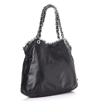 Chanel Tweed Lambskin Drawstring Tweedy Tote Black 3 of 11