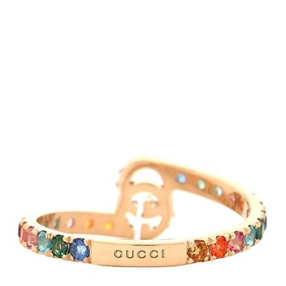 Gucci 18K Yellow Gold Mixed Gemstone Running GG Ring 53 6.5 3 of 4