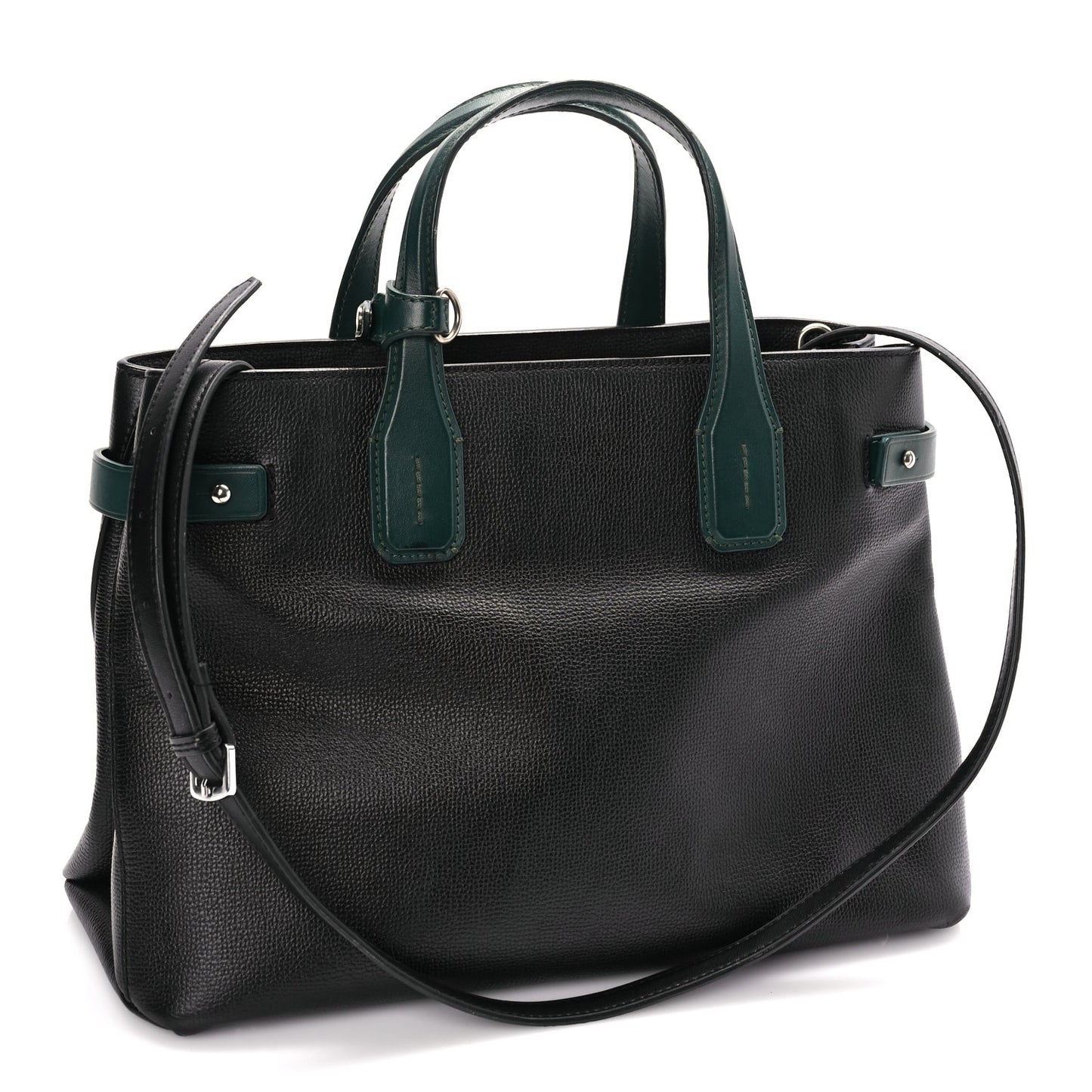 Derby Calfskin House Check Medium Banner Tote Black Sea Green