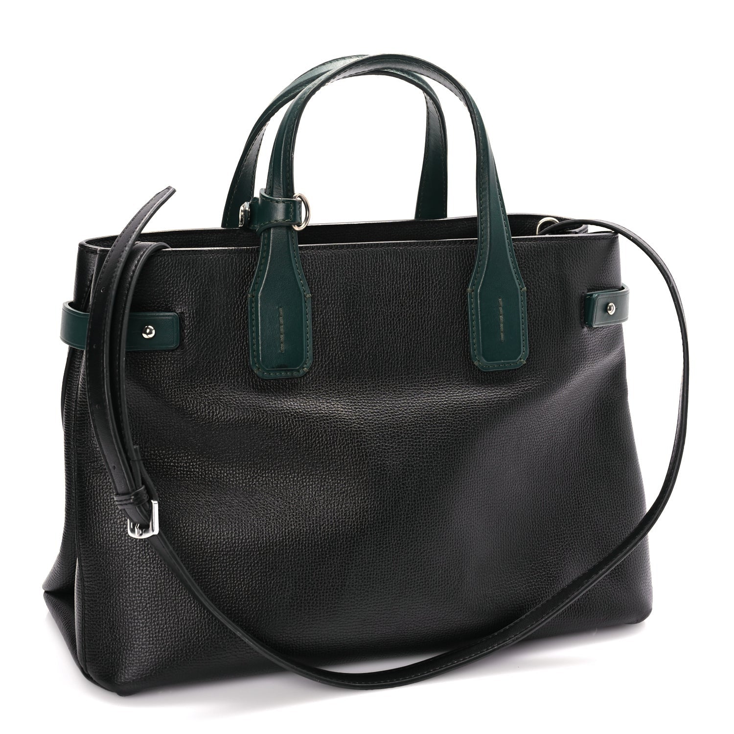 Burberry Derby Calfskin House Check Medium Banner Tote Black Sea Green 2 of 8