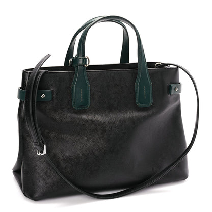 Burberry Derby Calfskin House Check Medium Banner Tote Black Sea Green 2 of 8