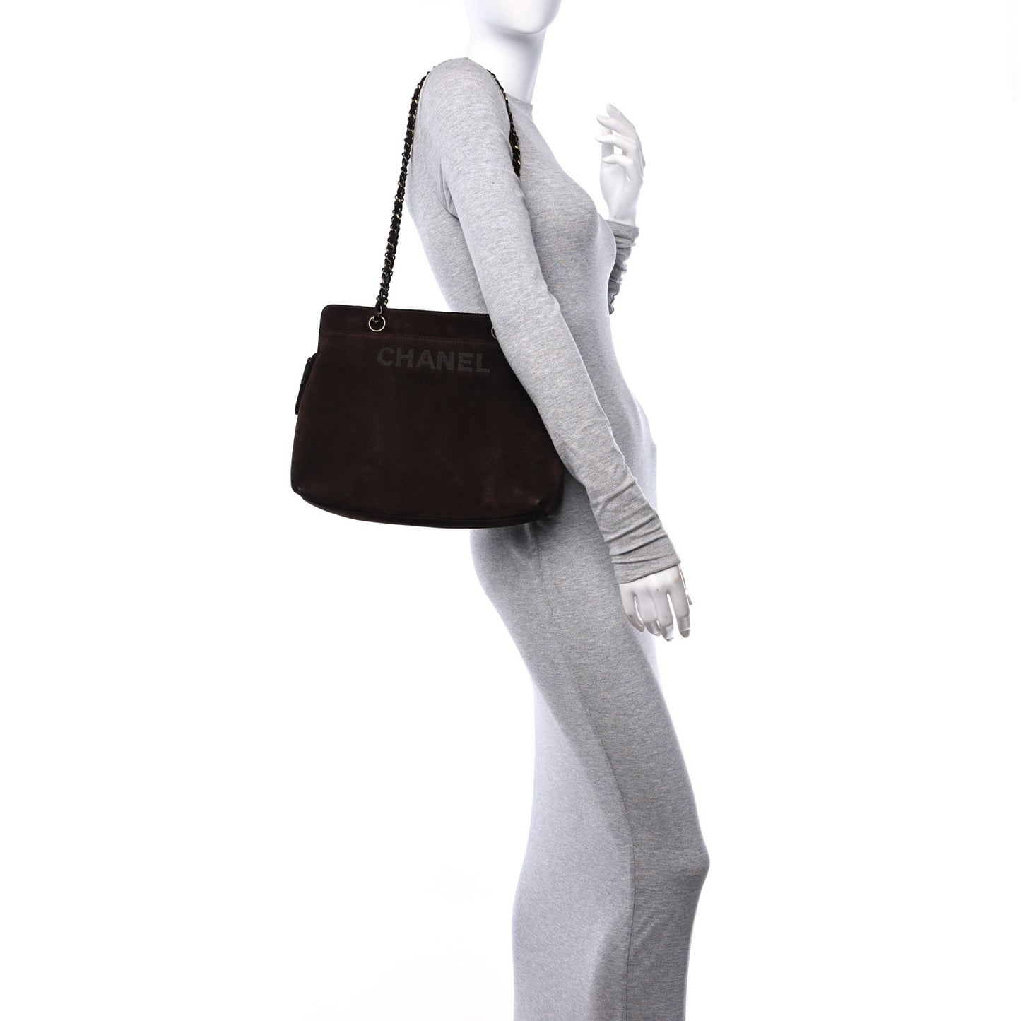 Suede Shopping Chain Tote Brown