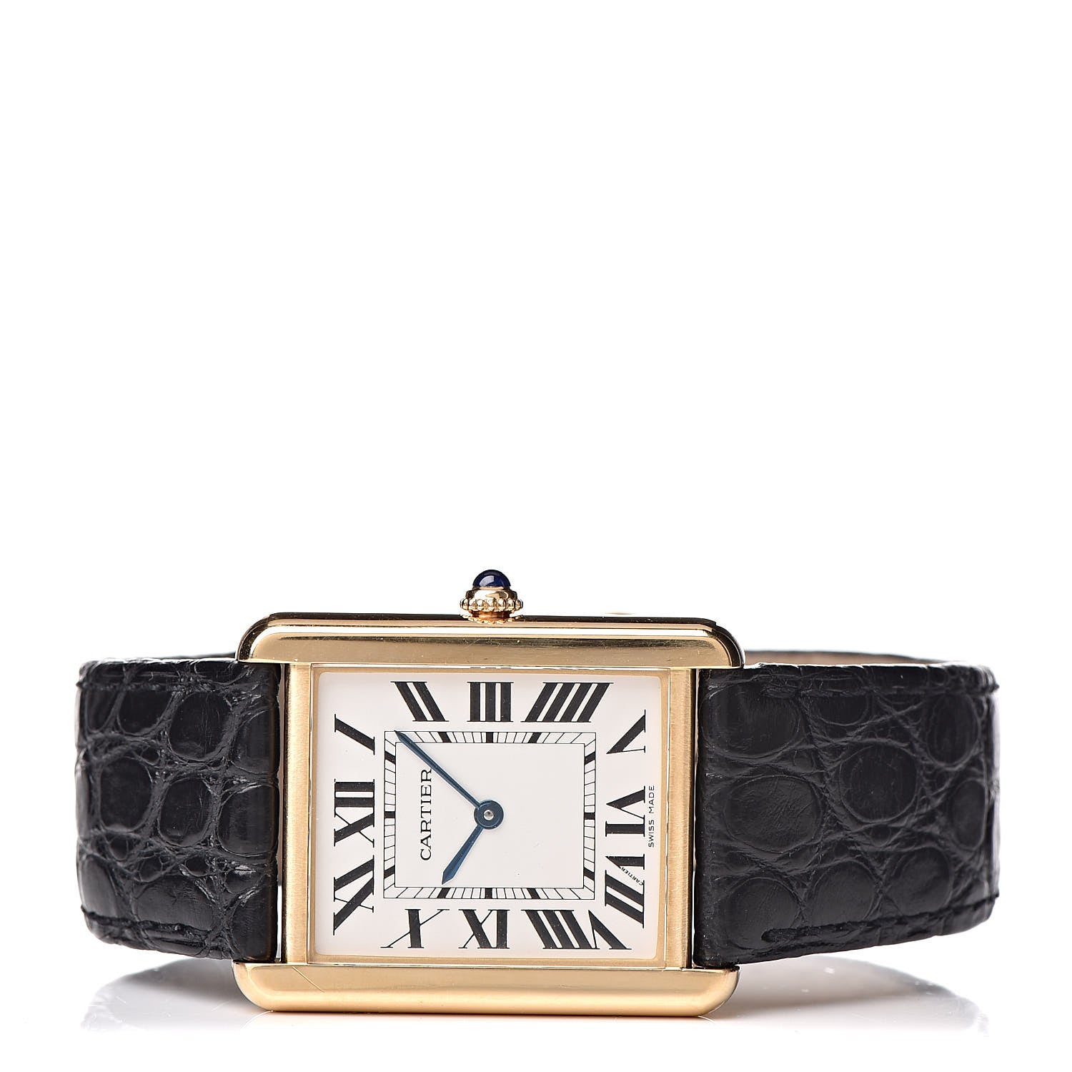 Cartier Stainless Steel 18K Yellow Gold Alligator 27mm Tank Solo Quartz Watch 3 of 8