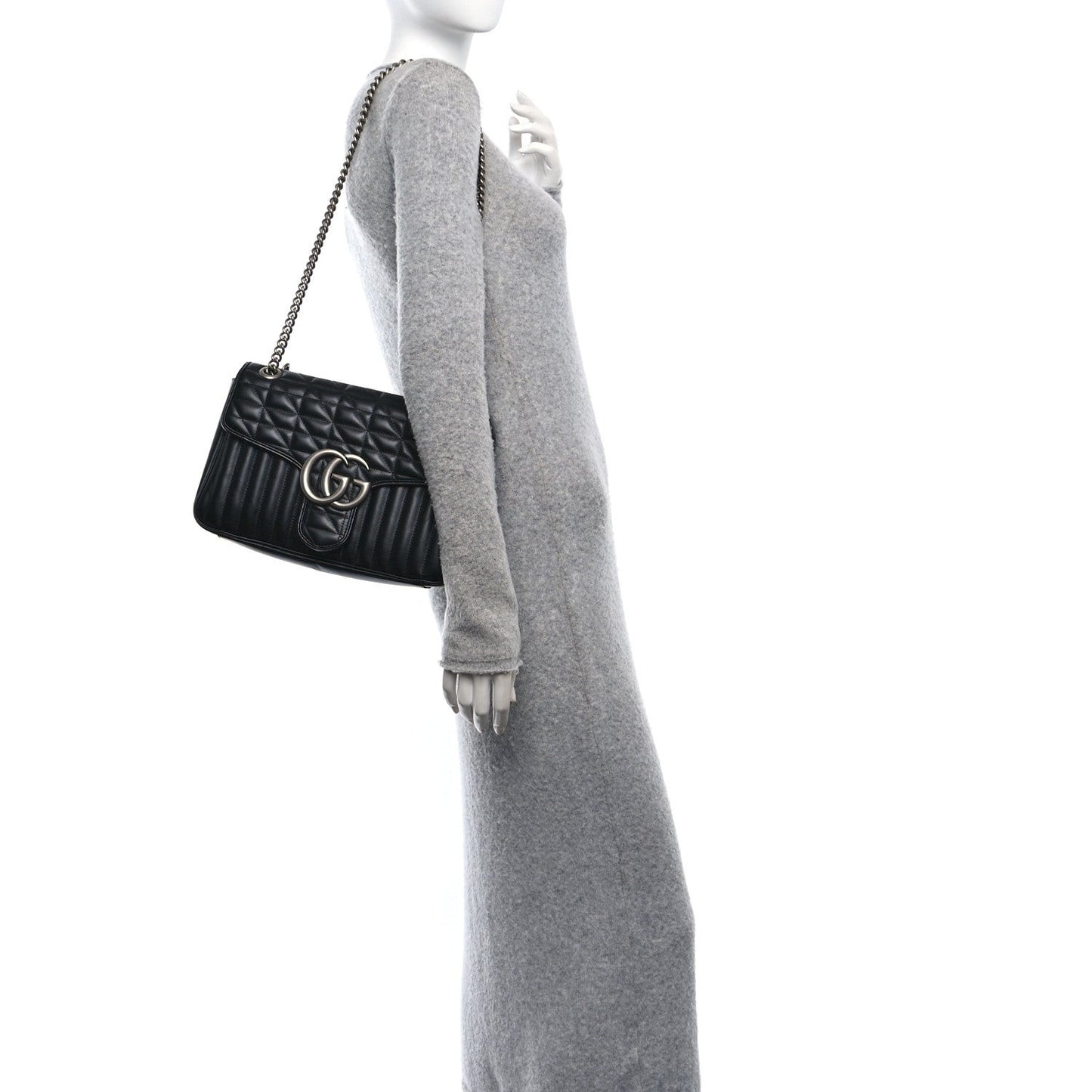 Calfskin Matelasse Aria Medium GG Marmont Shoulder Bag Black