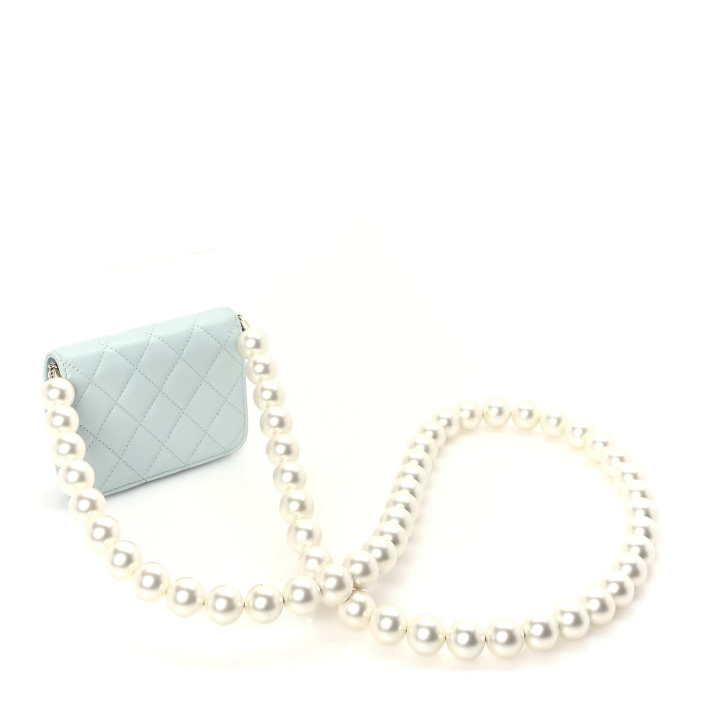 Lambskin Mini Maxi Pearls Wallet On Chain WOC Light Blue