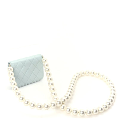 Chanel Lambskin Mini Maxi Pearls Wallet On Chain WOC Light Blue 2 of 9