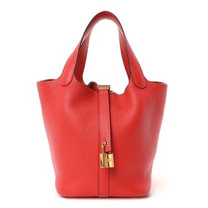 Hermes Taurillon Clemence Picotin Lock 18 PM Rouge Tomate 1 of 10
