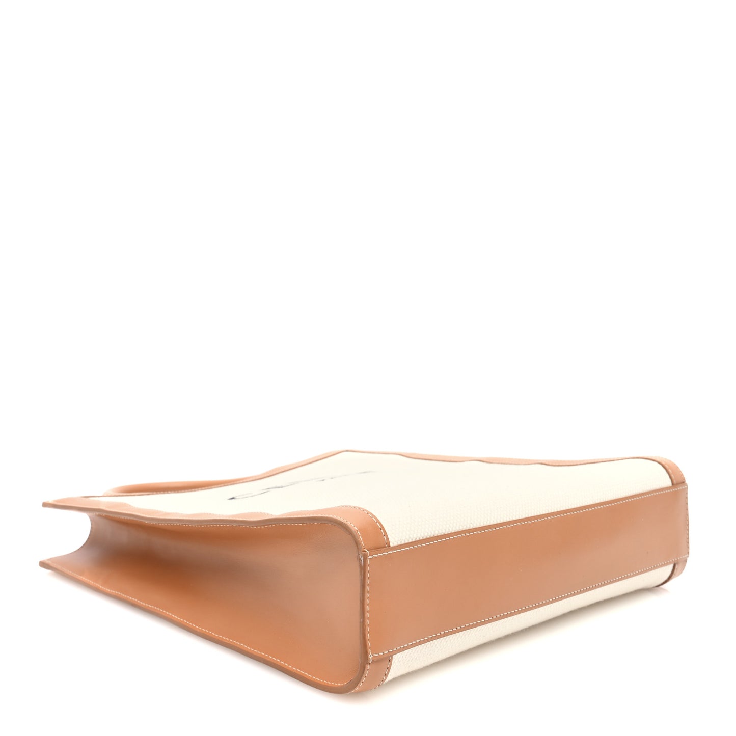 Canvas Calfskin Logo Print Small Vertical Cabas Natural Tan