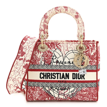 Christian Dior Canvas Embroidered Medium Dioramour D-Royaume Lady D-Lite Red Multicolor 1 of 10