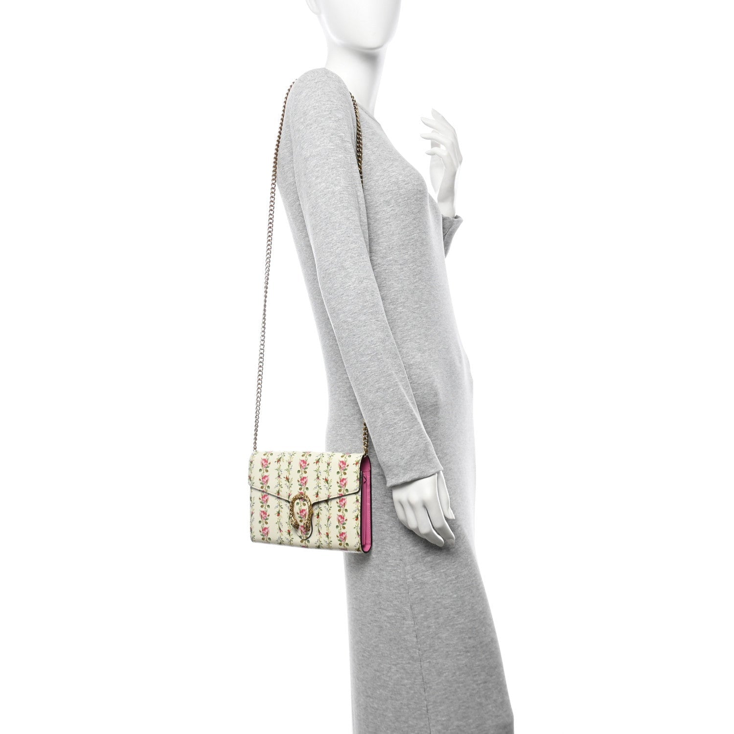 Gucci Calfskin Floral Print Mini Dionysus Chain Wallet Ivory Pink 2 of 7
