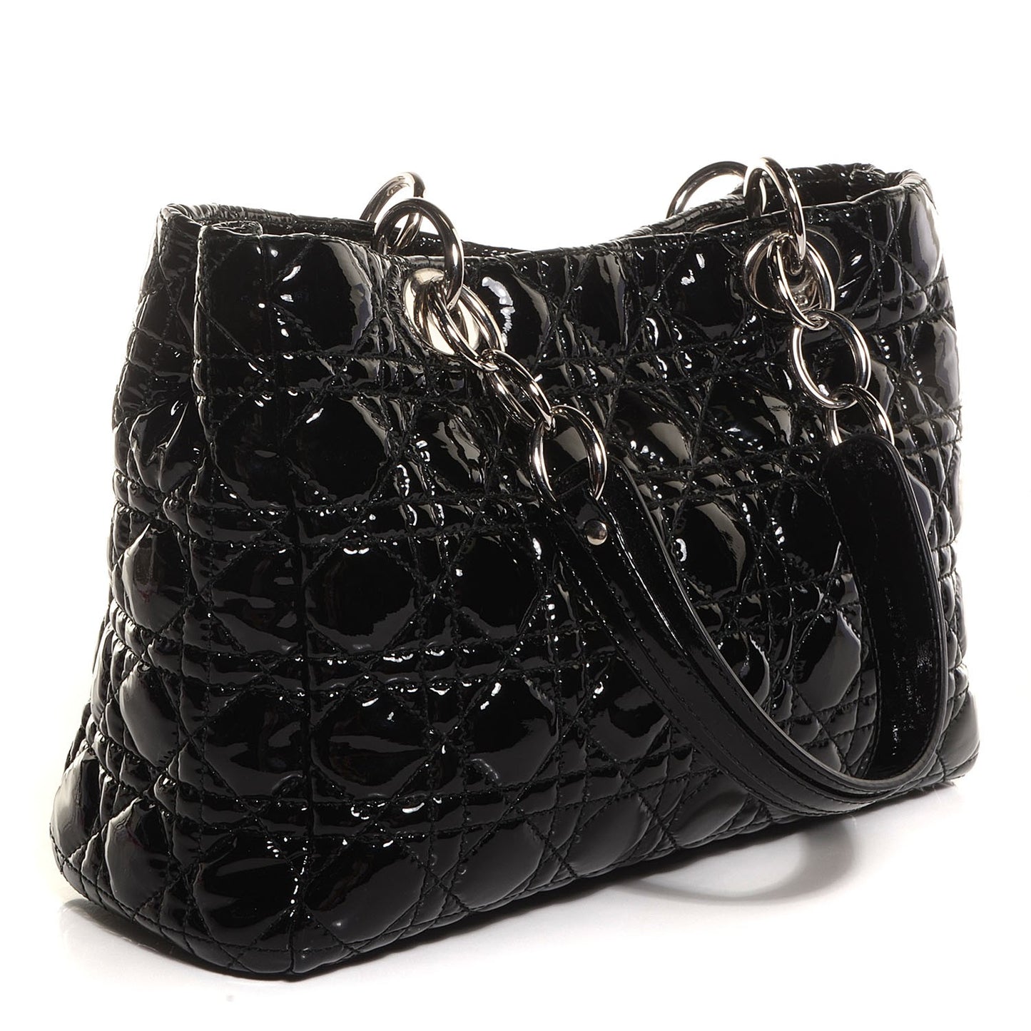 Patent Cannage Dior Soft Shopping Tote Black