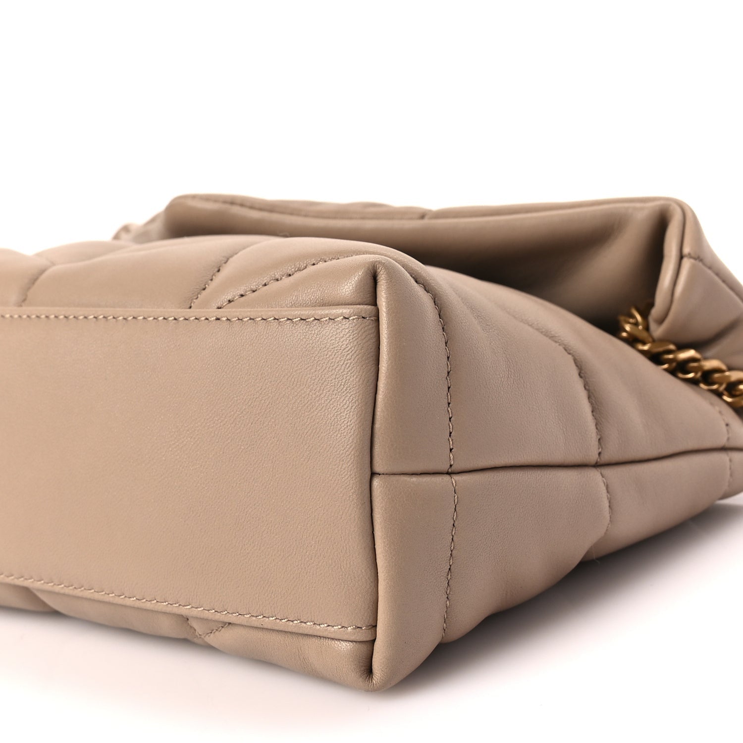 Saint Laurent Lambskin Quilted Toy Loulou Puffer Monogram Chain Satchel Dark Beige 8 of 8