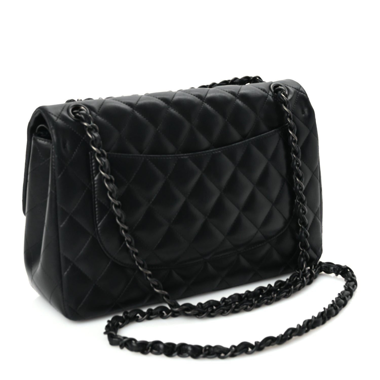 Chanel Lambskin Quilted Jumbo Double Flap So Black So Black 2 of 9