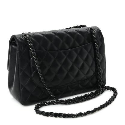 Chanel Lambskin Quilted Jumbo Double Flap So Black So Black 2 of 9
