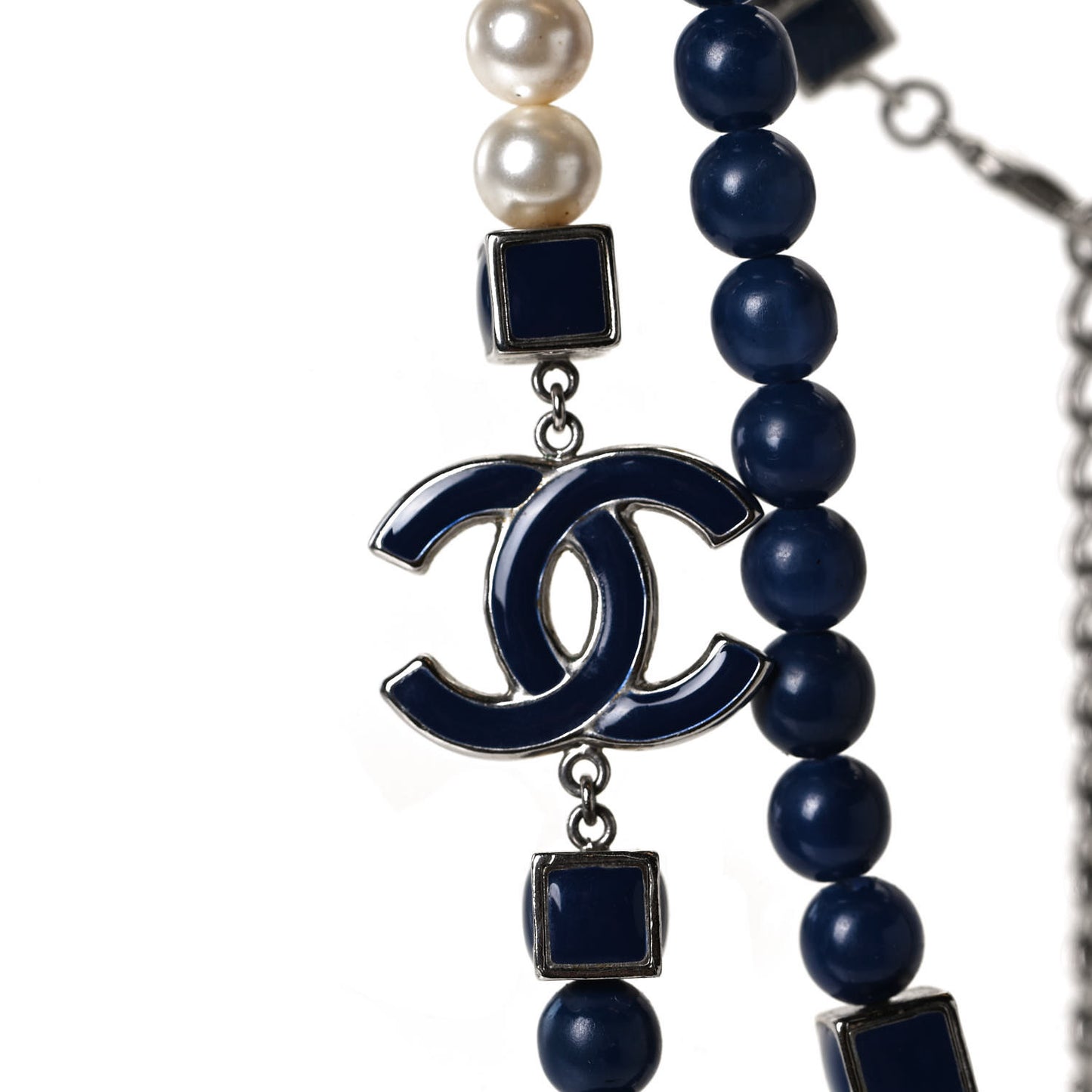 Pearl CC Long Necklace Pearly White Blue