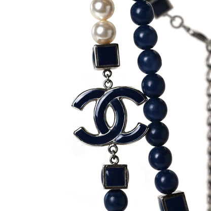 Chanel Pearl CC Long Necklace Pearly White Blue 4 of 7