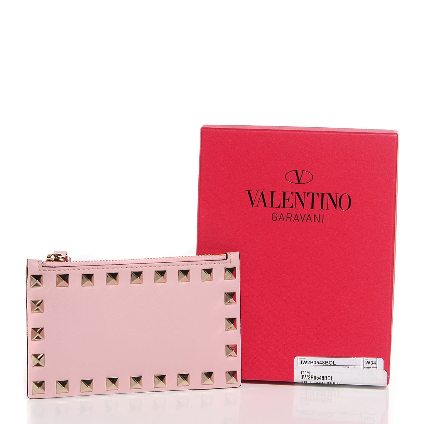 Calfskin Rockstud Coin Case Card Holder Water Rose