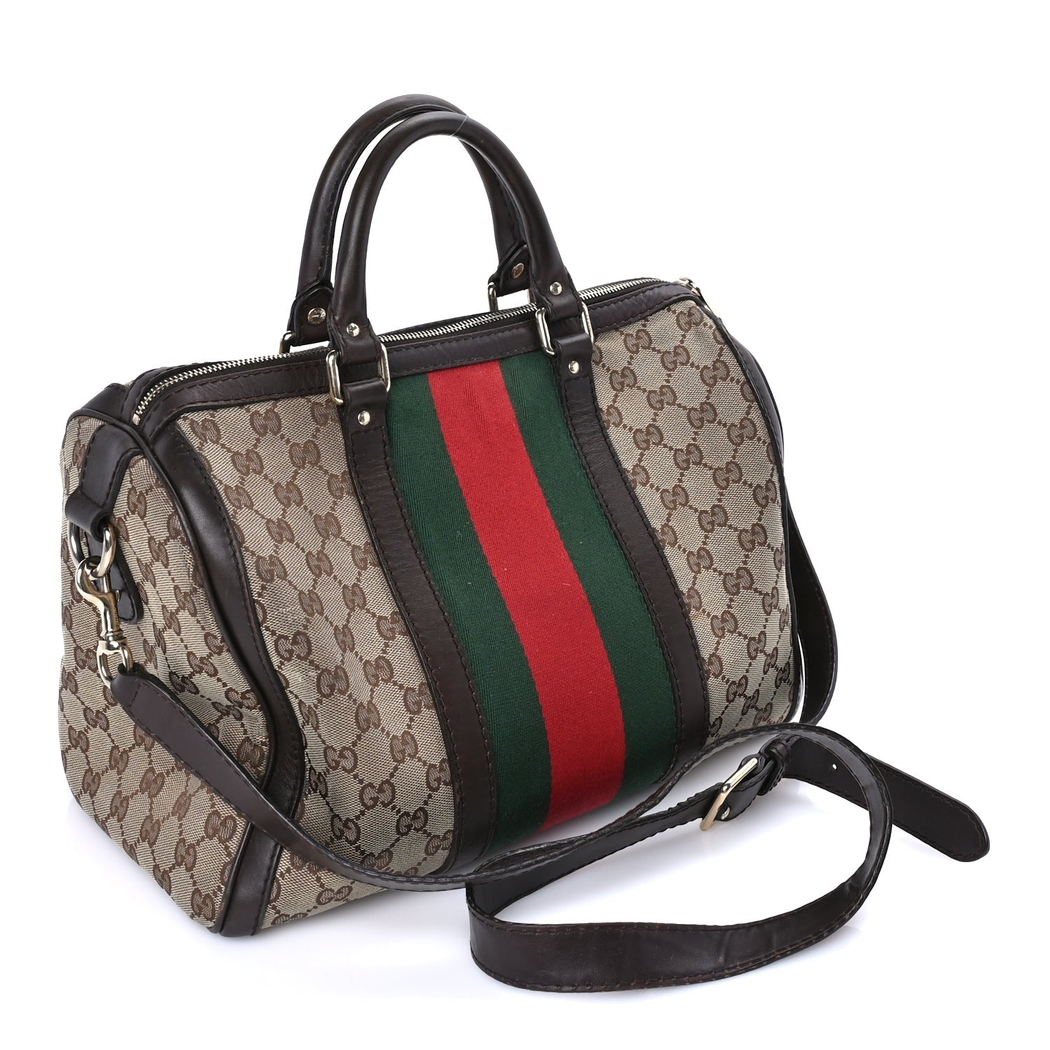 Gucci Monogram Selleria Calfskin Vintage Web Medium Boston Beige Ebony Cocoa Beige Ebony Cocoa 2 of 7