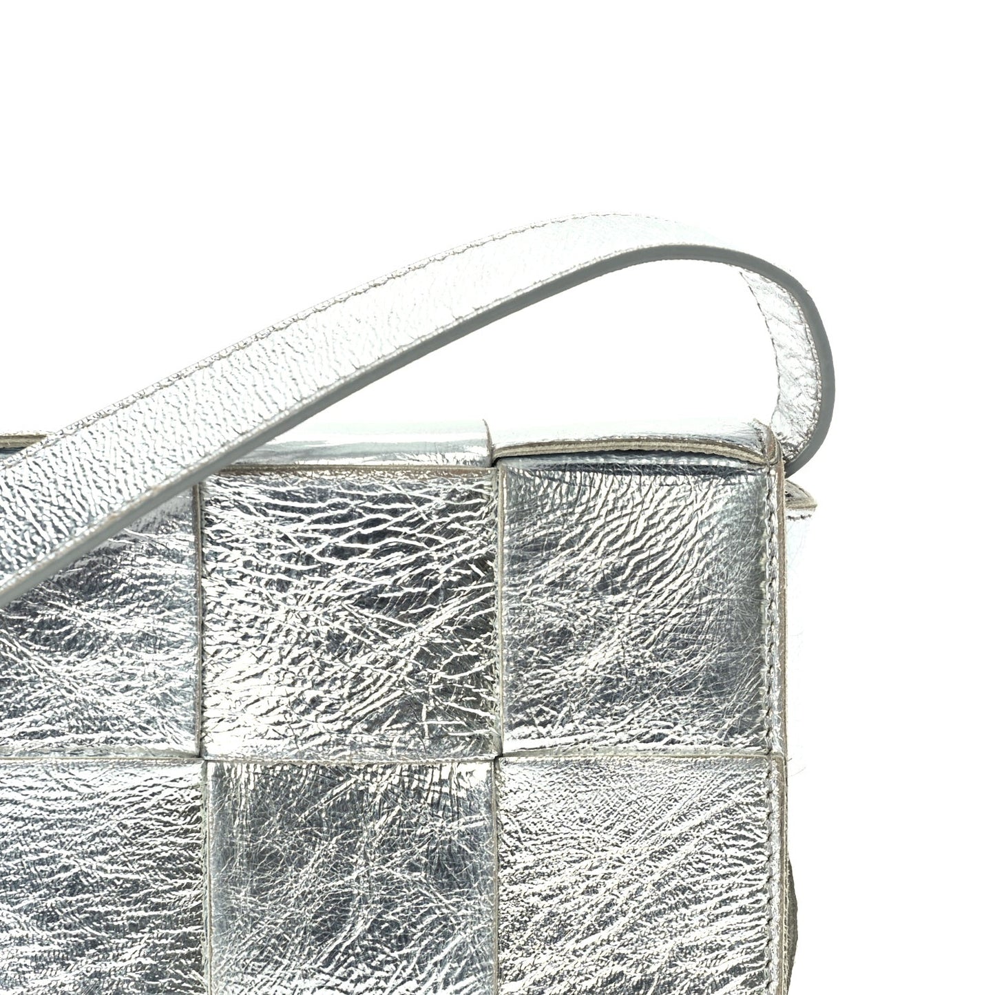 Metallic Lambskin Maxi Intrecciato Cassette Crossbody Bag  Silver