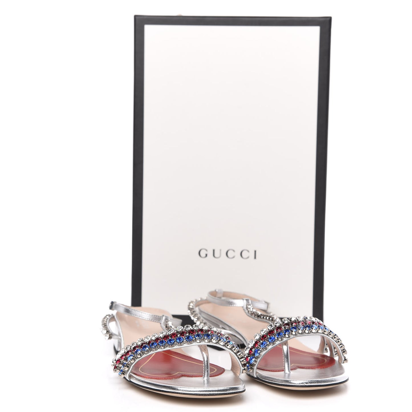 Nappa Silk Crystal Bertie T-Strap Low Heel Sandals 37 Argento