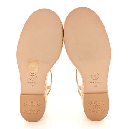 Chanel Lambskin Grosgrain CC Espadrilles Wedges 36 Beige Black 5 of 8