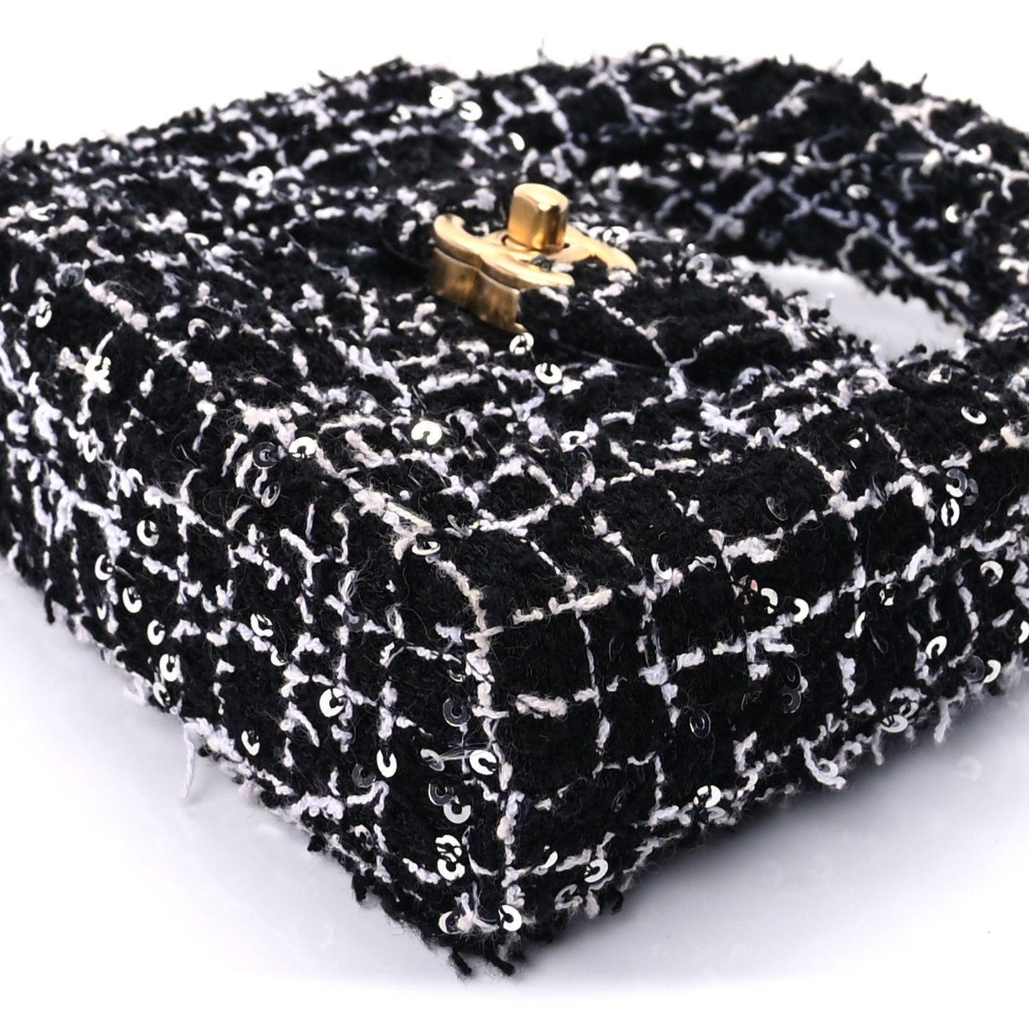 Tweed Quilted Mini Nano Kelly Shopper  Black White