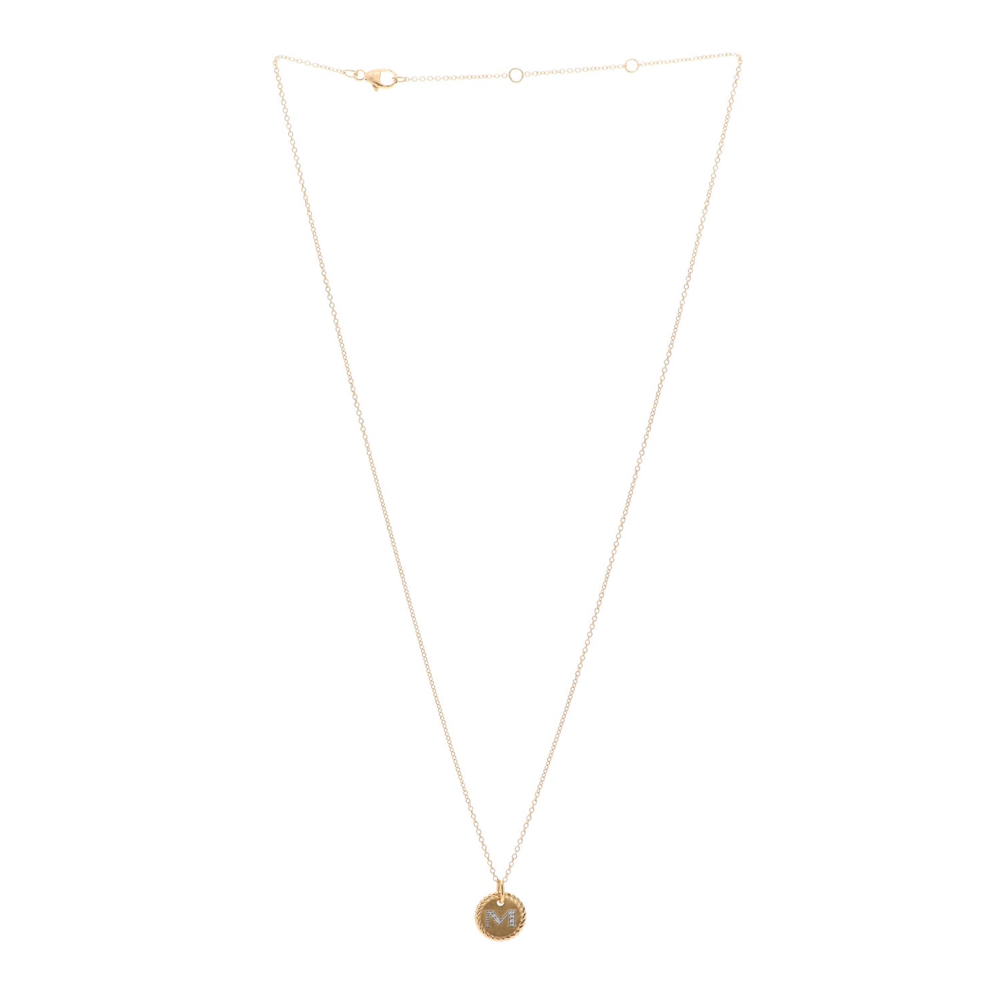 18K Yellow Gold Diamond Initial M Charm Necklace