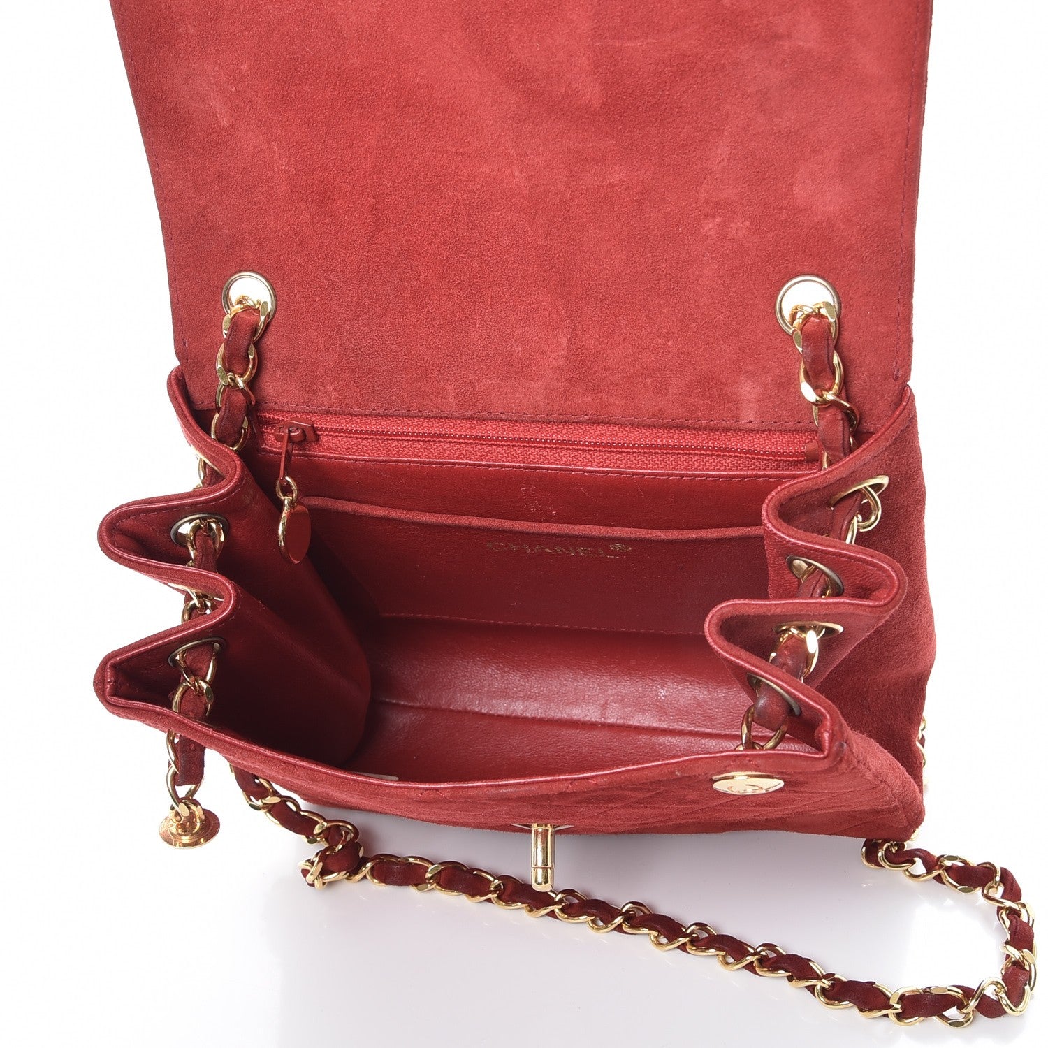 Chanel Suede Quilted Mini Square Flap Red 5 of 11