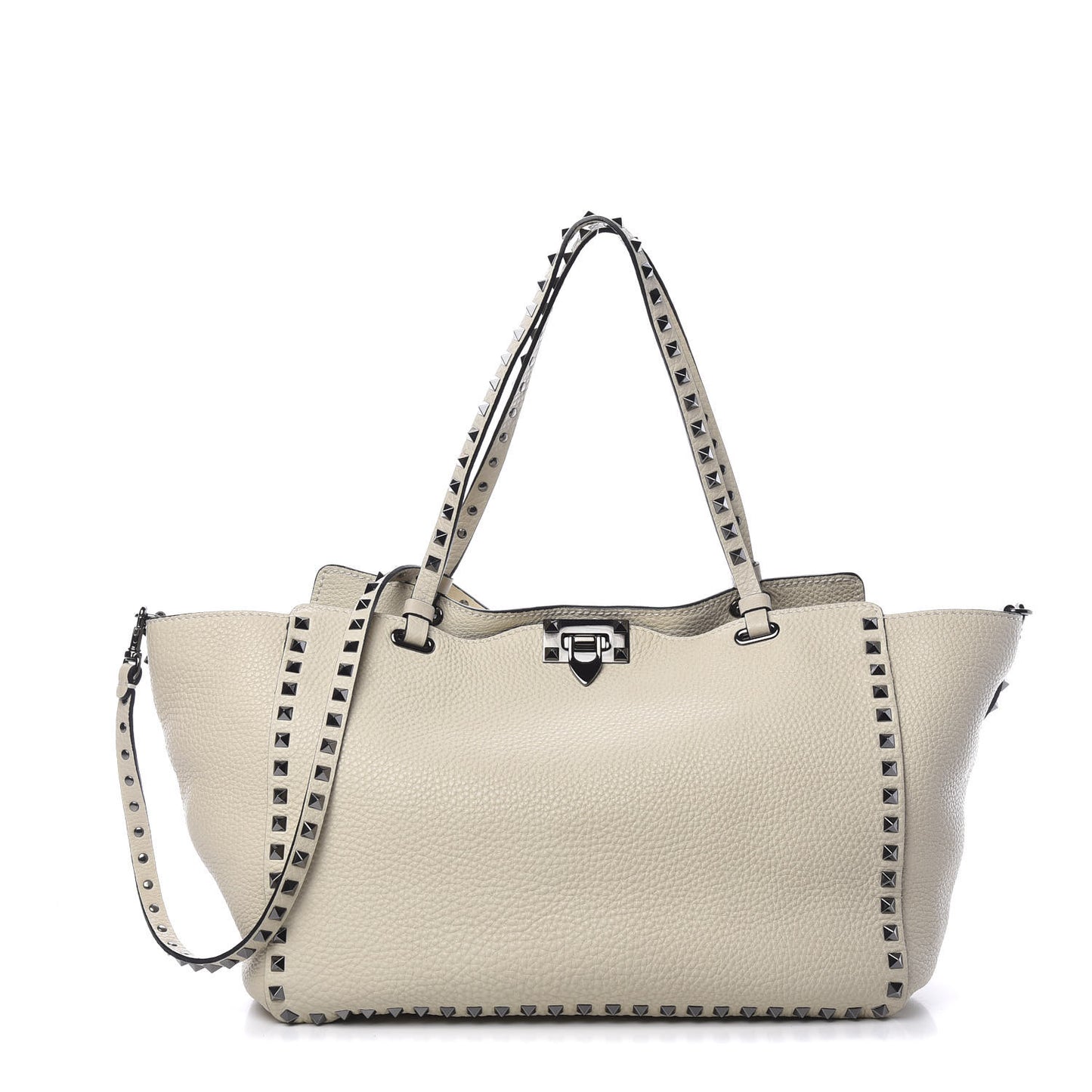 Alce Printed Calfskin Medium Rockstud Tote Light Ivory