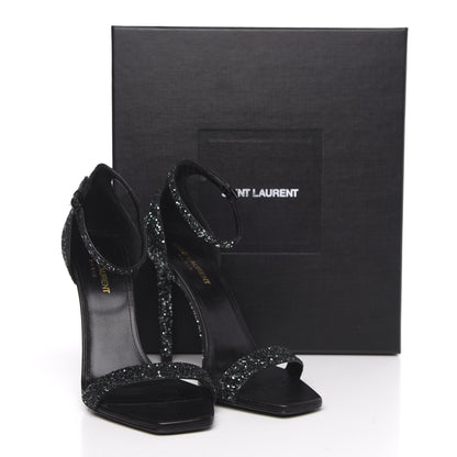 Saint Laurent Glitter Amber 105 Ankle Strap Sandals 39.5 Black 8 of 8