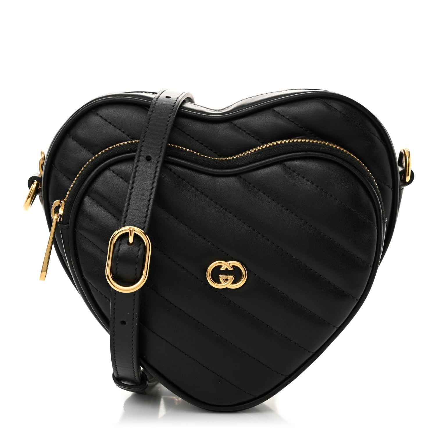 Gucci Calfskin Matelasse Diagonal Mini InterLocking G Heart Shoulder Bag Black 1 of 7
