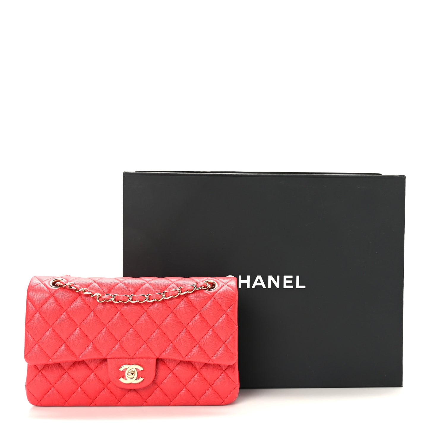 Caviar Quilted Medium Double Flap Red