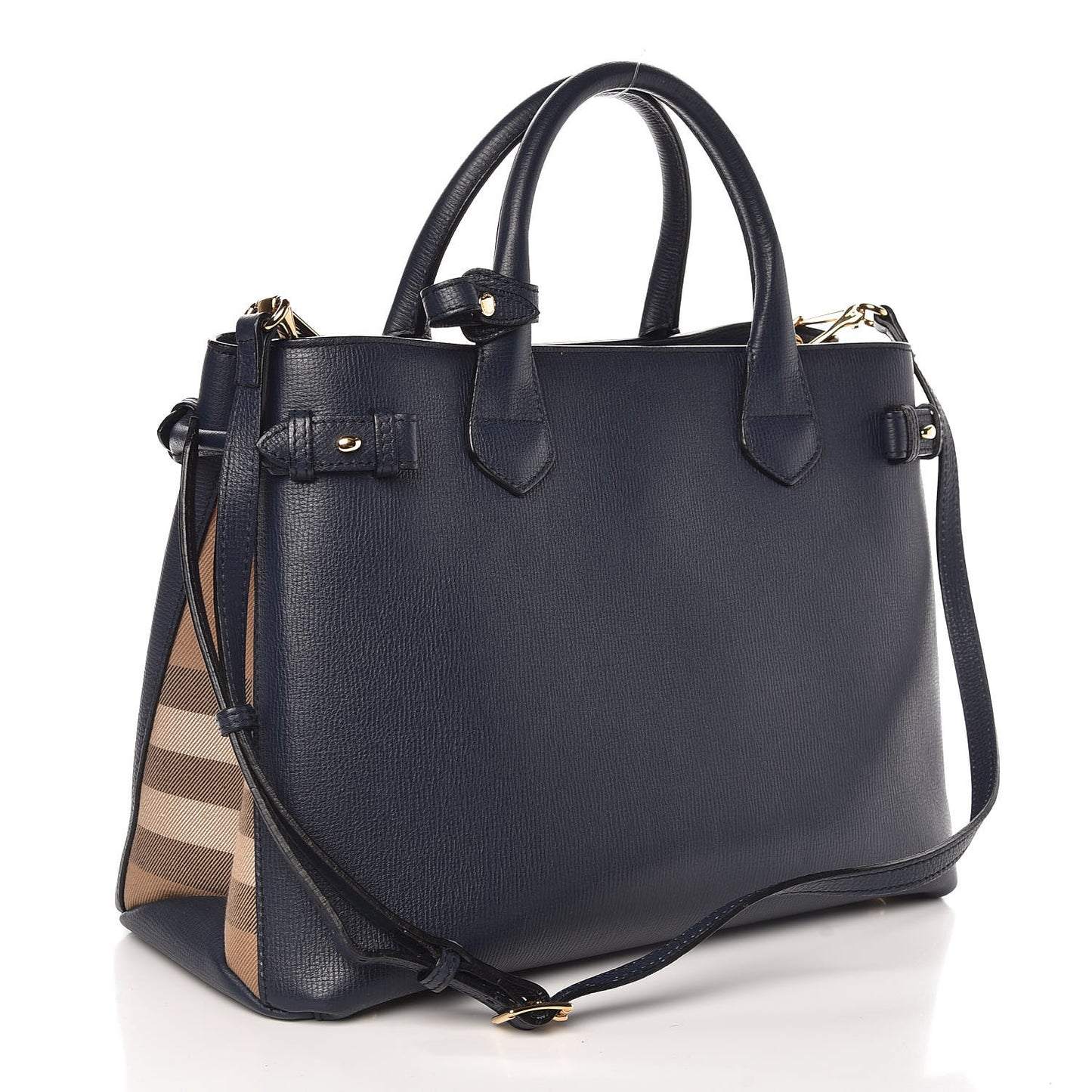 Grainy Calfskin House Check Medium Banner Tote Ink Blue